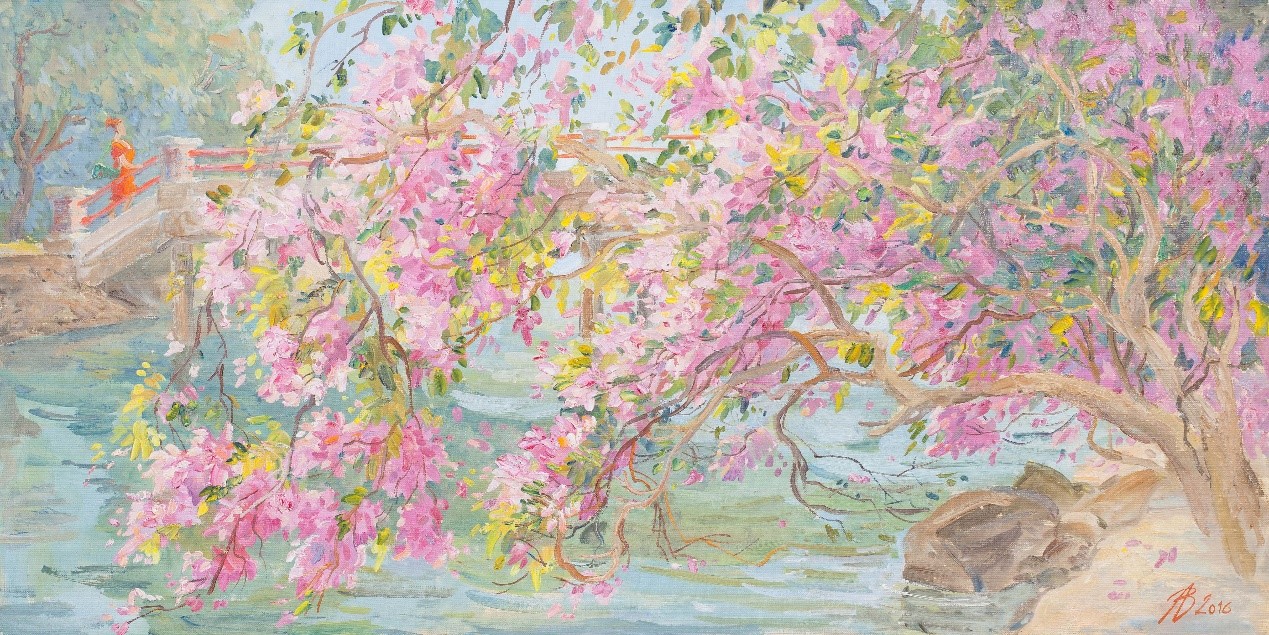 <h2>芬芳的花朵香气，春天</h2><p>作者：阿廖娜·亚历山德罗芙娜·瓦西里耶娃</p><p>创作年代：2016年</p><p>规格：50cm×100cm</p><p>品类：布面油彩</p>